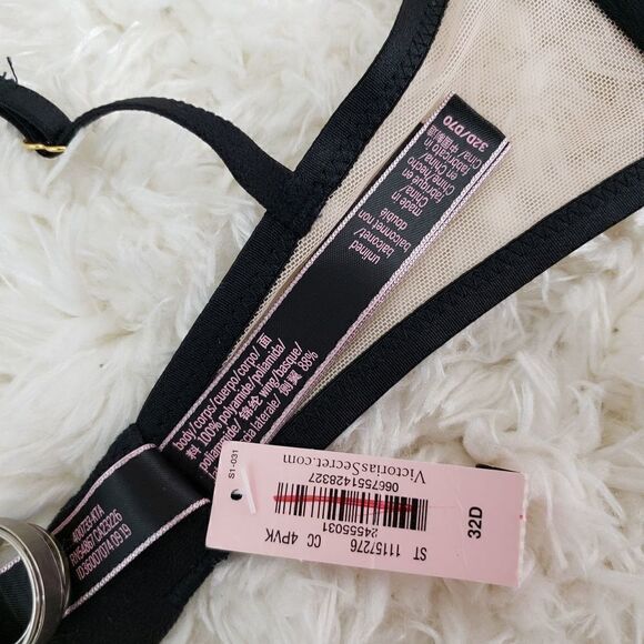 Victoria's Secret 32D Black Mesh Dragon Lace Unlined Balconet Sexy Bra - Picture 5 of 6